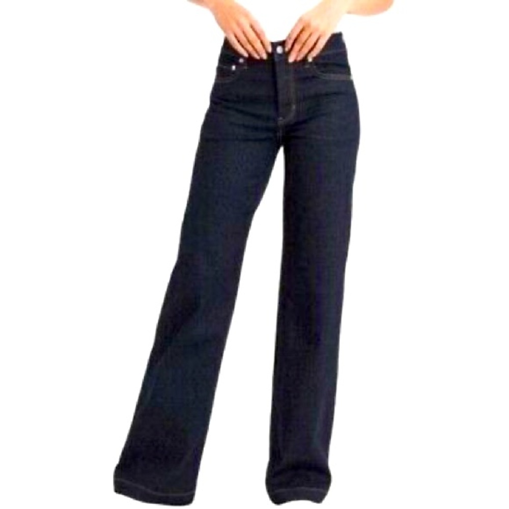 AEO Wide Leg High Rise Dark Wash Denim Jeans Size 6 Short